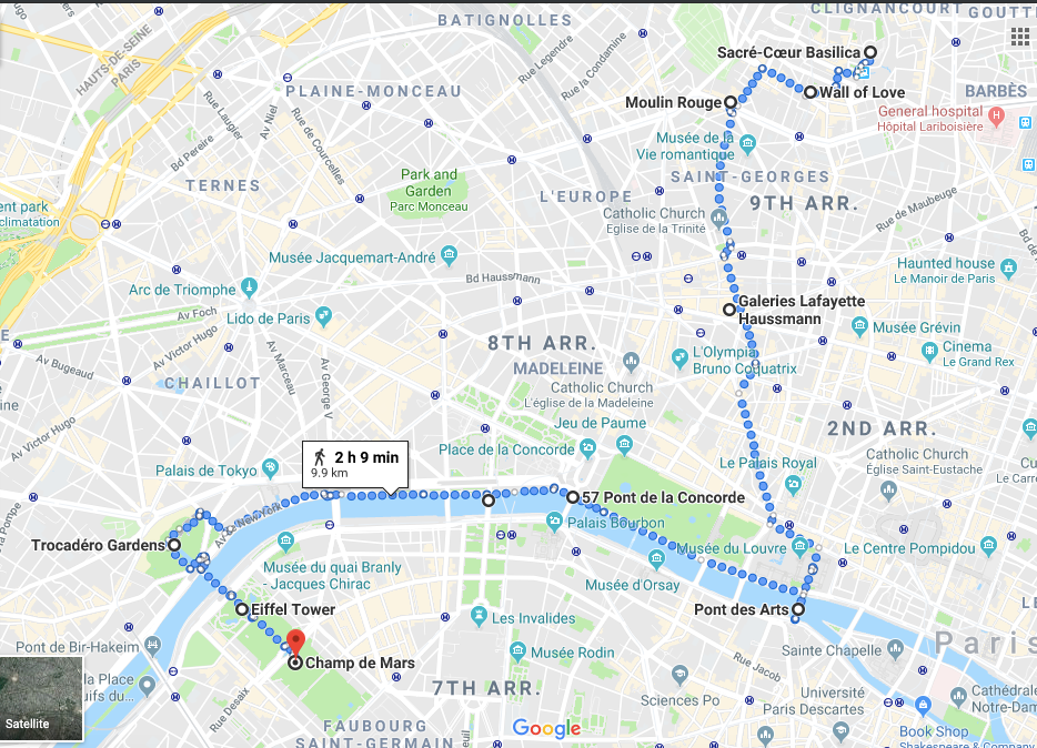 map itinerary for what to do in Paris day 2