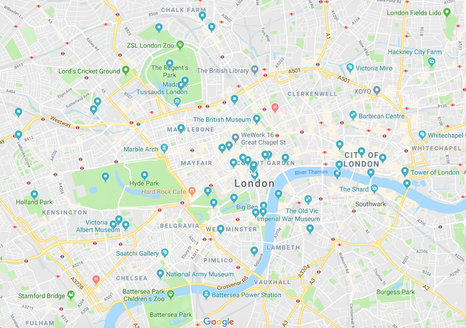 map of places of free things to do in London