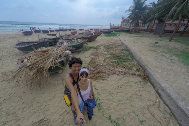 Couple in the beach of Da Nang City in Vietnam